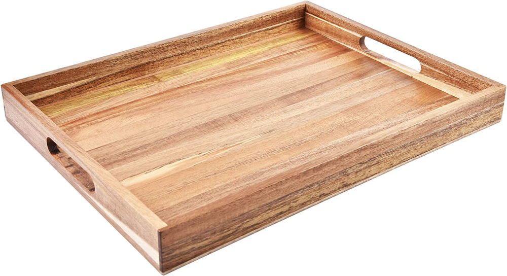Acacia Wood 17-Inch Serving Tray with Handles for Food or Decor-image
