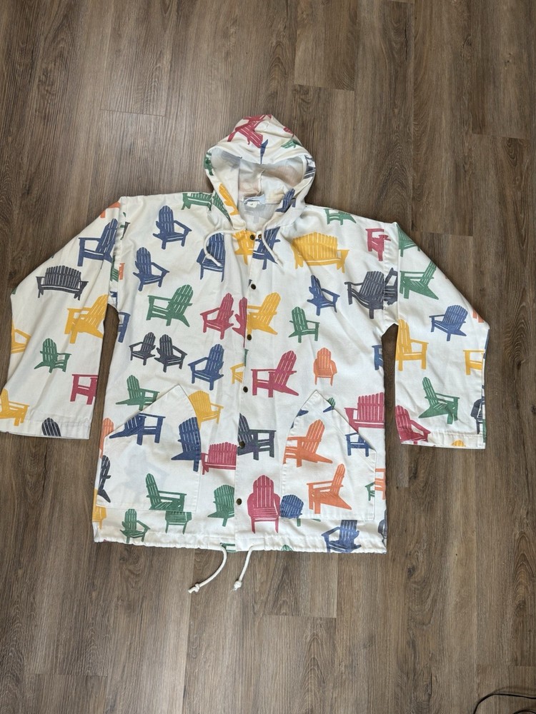 Vintage Michigan Rag Co Men S/M Adirondack Chair Print Hoodie Jacket Coastal