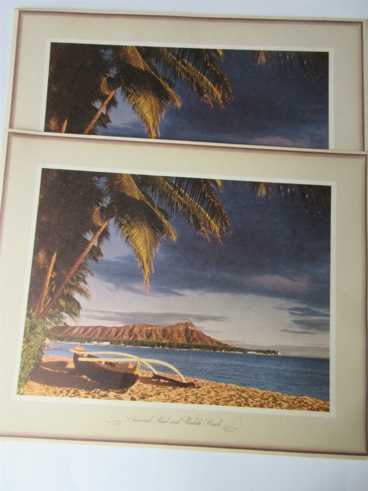 lot of 2 Vintage Calso Oil Scenic Views Diamond Head Waikiki Beach, Hawaii print