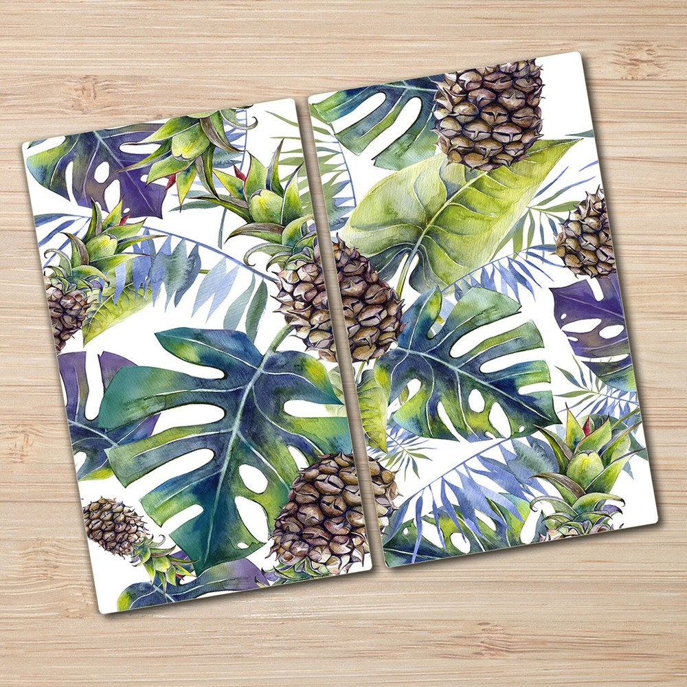 Glass Induction Cover Tropical Pineapple Exotic Leaves Hawaiian 2x30x52