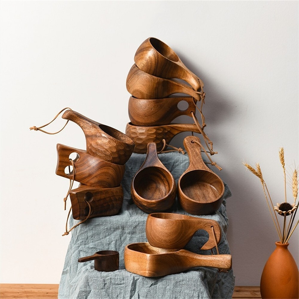 Acacia Wood Wooden Milk Cup Coffee Mugs Drinkware for Kitchen Drinking Tea-image