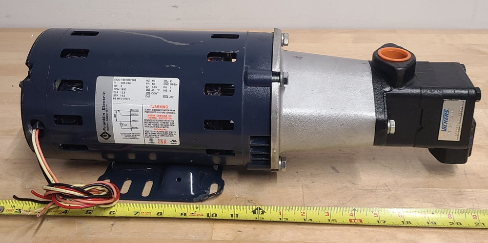 Vickers V10-1P4P-1A20 Vane Pump W/ 3HP Franklin Motor 208/230 Vac,1650 RPM 1PH