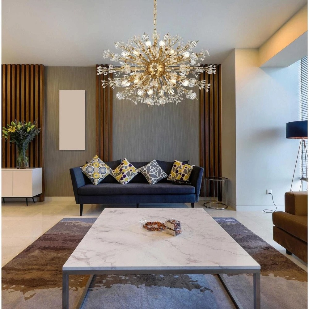 Chandelier Crystal and Glass 24 Light Fixture Sputnik Foyer or Dining Room 36