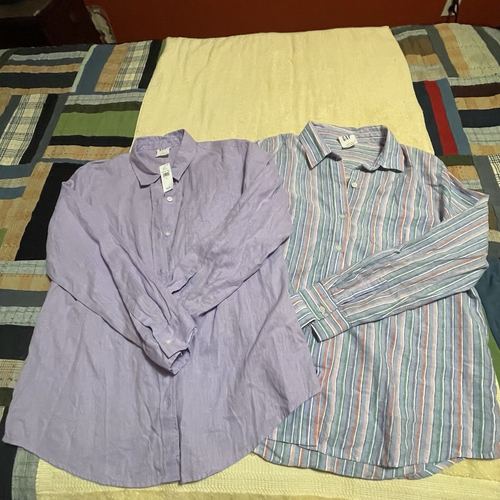 Gap The Easy Shirt Lot 2 Linen Blend Button Down Shirts Tops Beach NWT