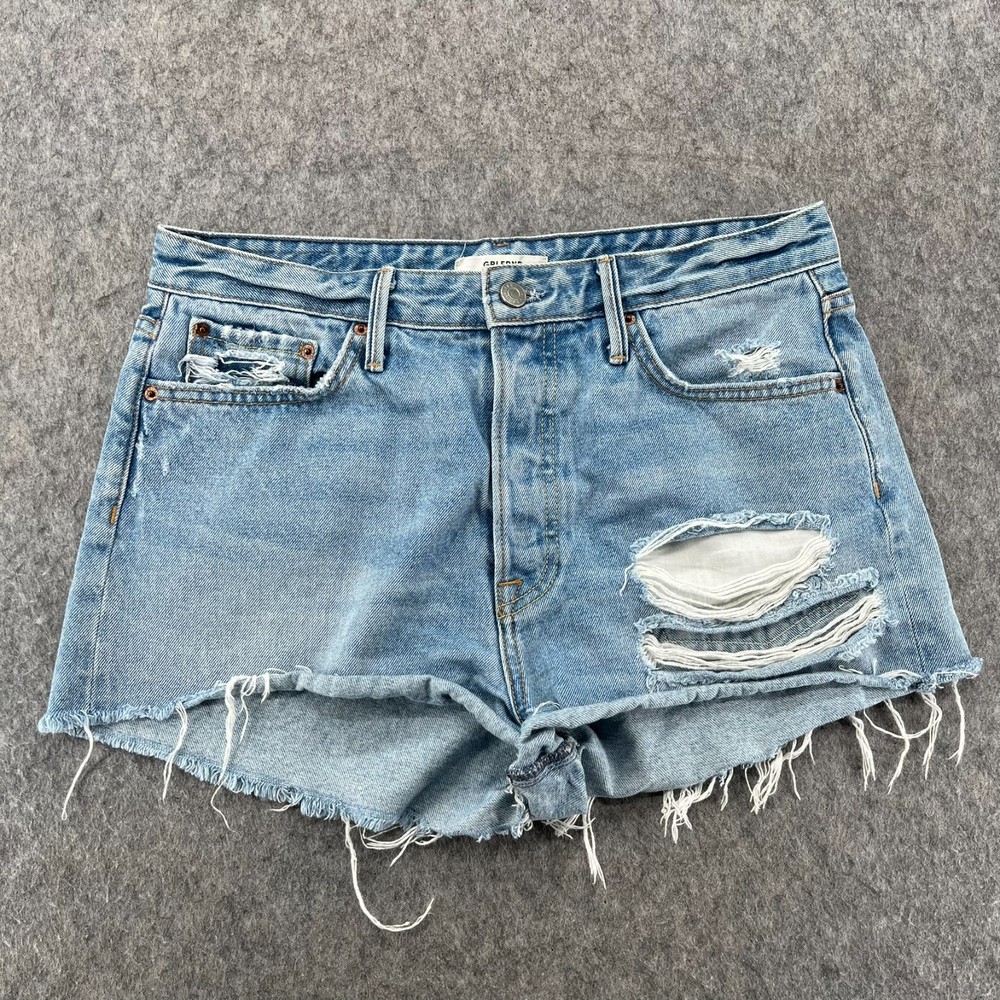 GRLFRND Cindy Distressed Button Fly USA Denim Jeans Cut Off Shorts 29