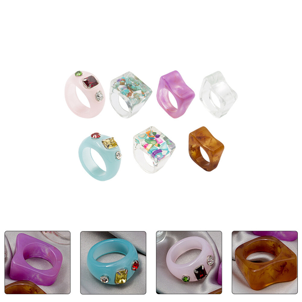 7 Pcs Handmade Rings Retro Resin Daily Dress Decoration Child Miss