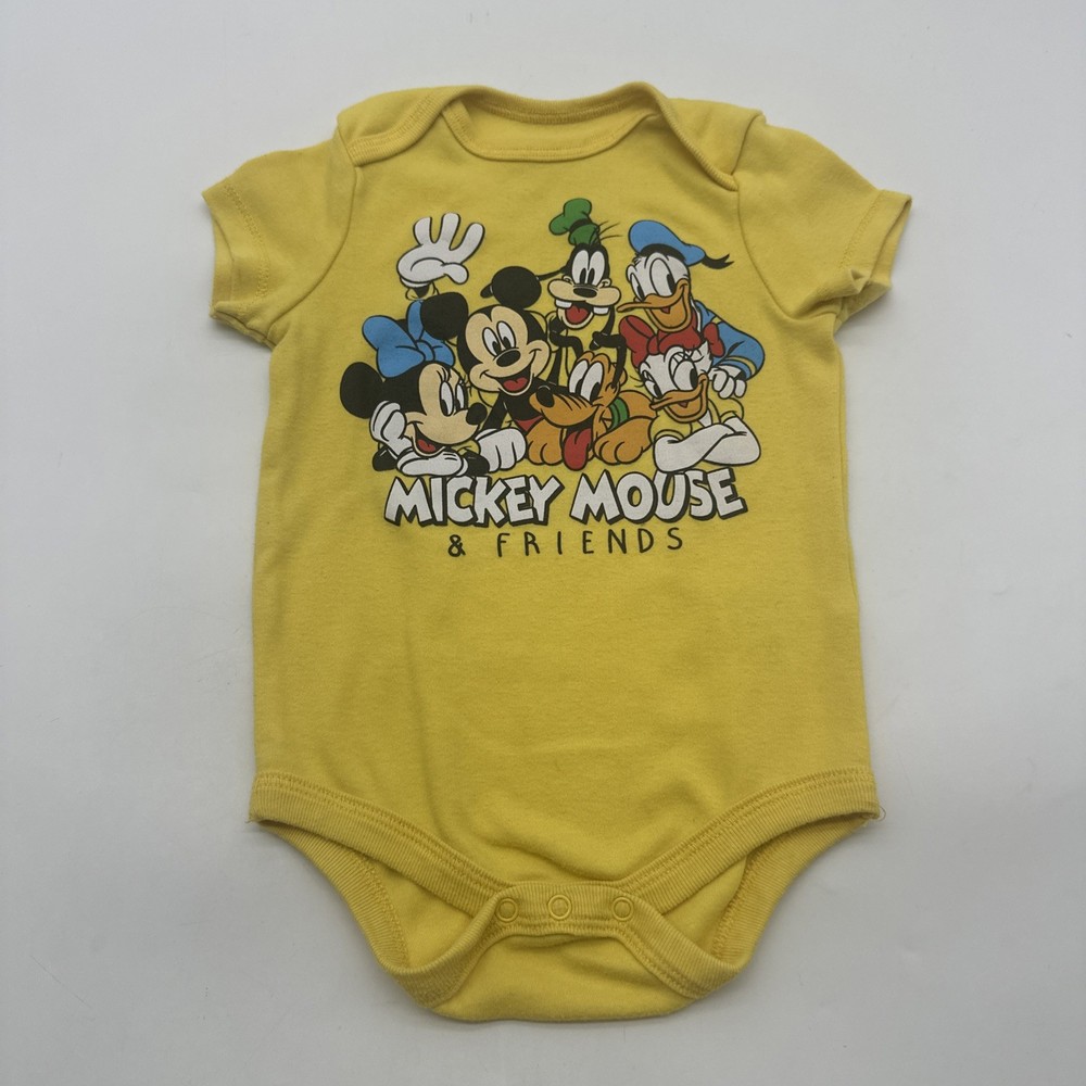 Disney Baby One Piece Toddler Boys Size 6-9M Yellow Graphic Print Logo.#35713