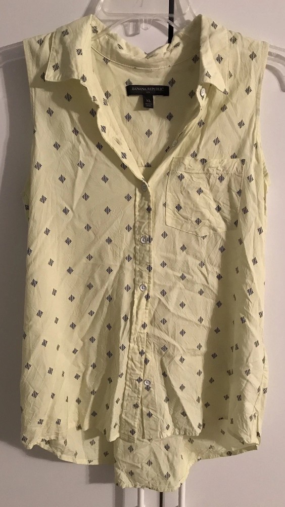 Banana Republic Womens XS Yellow Sleeveless Lightweight Collared Blouse! A439