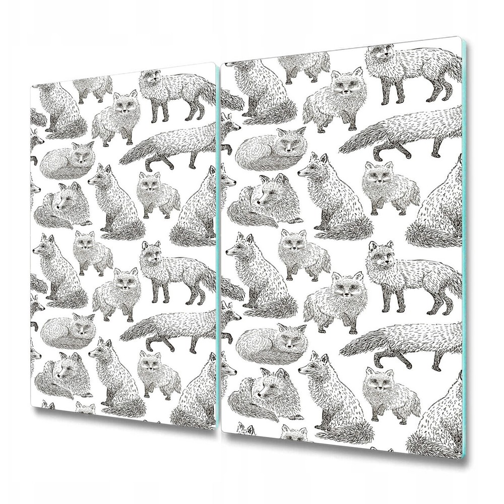 Glass Surface Protector Worktop Saver Sketched foxes brown and white 2x30x52
