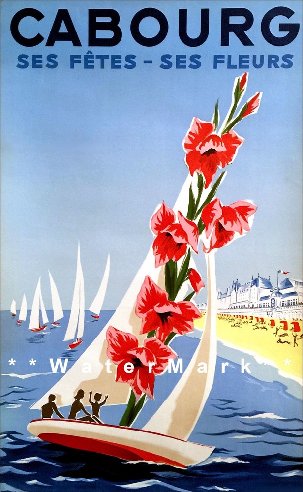 Flower Festival France Cabourg 1928 Vintage Poster Print Sailing Fete de Fleurs