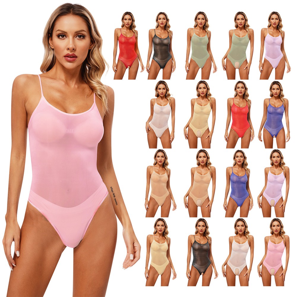 Womens Lingerie Tights Bodysuit Glossy Leotrad Sling Underwear See Through Mesh