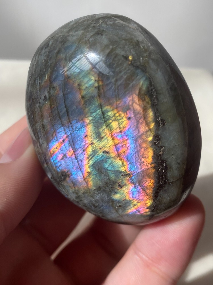 129g Natural Flashy Rainbow Labradorite Palm Crystal Quartz Healing Reiki