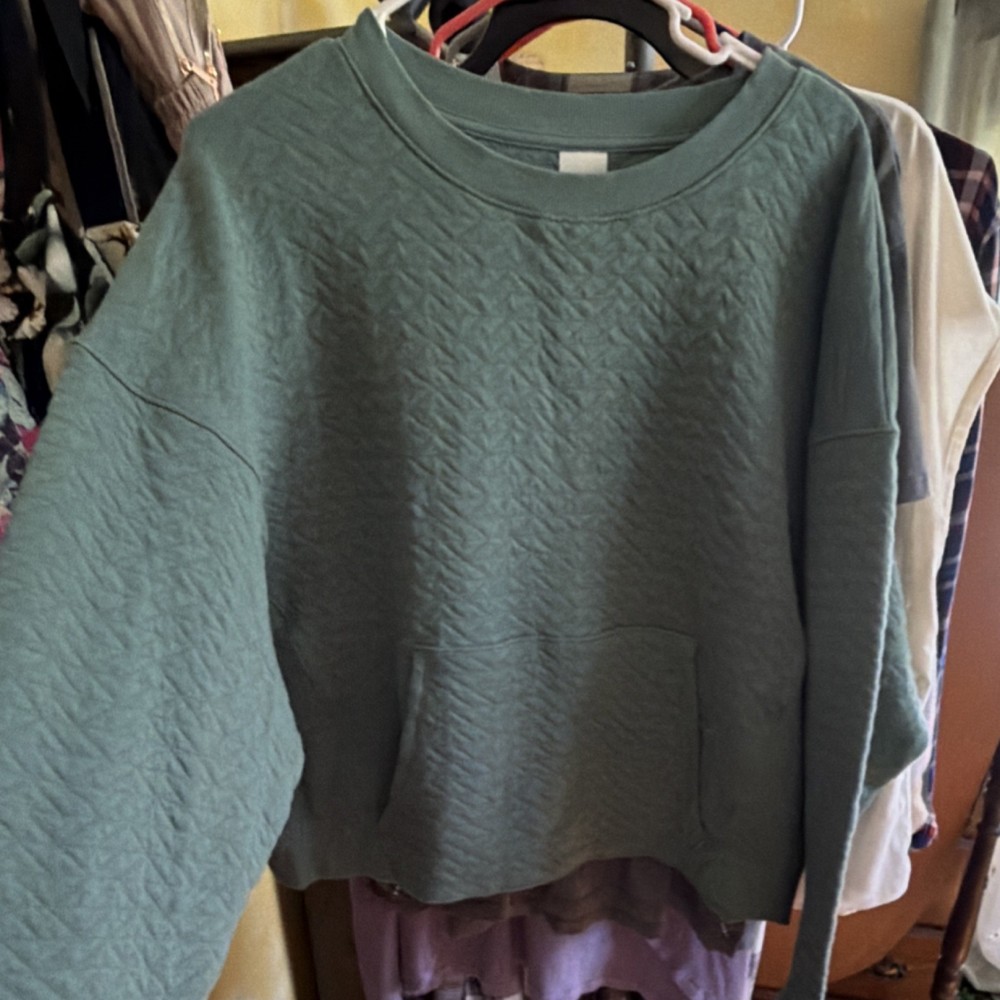 All In Motion Green Pullover Quilted Crew Neck Sweatshirt Women XXL Long Sleeve