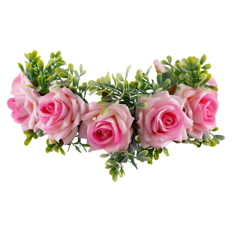Adjustable Rose Wreath Bridal Headband with Ribbon Floral Accents