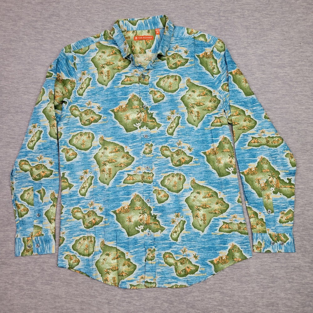 Tori Richard Button Up Shirt Mens Medium Long Sleeve Hawaiian Islands Breathable