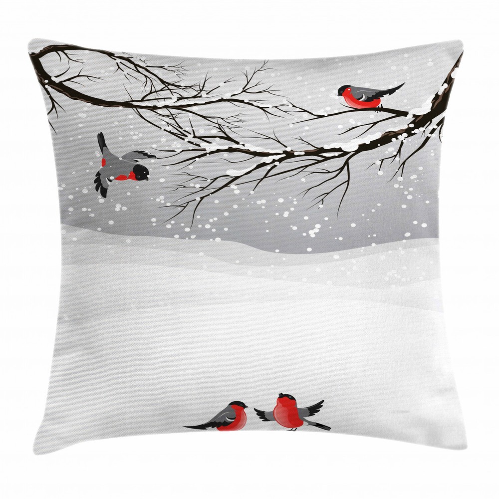 Wintertime Cartoon Birds 20-Inch Square Throw Pillow Cover