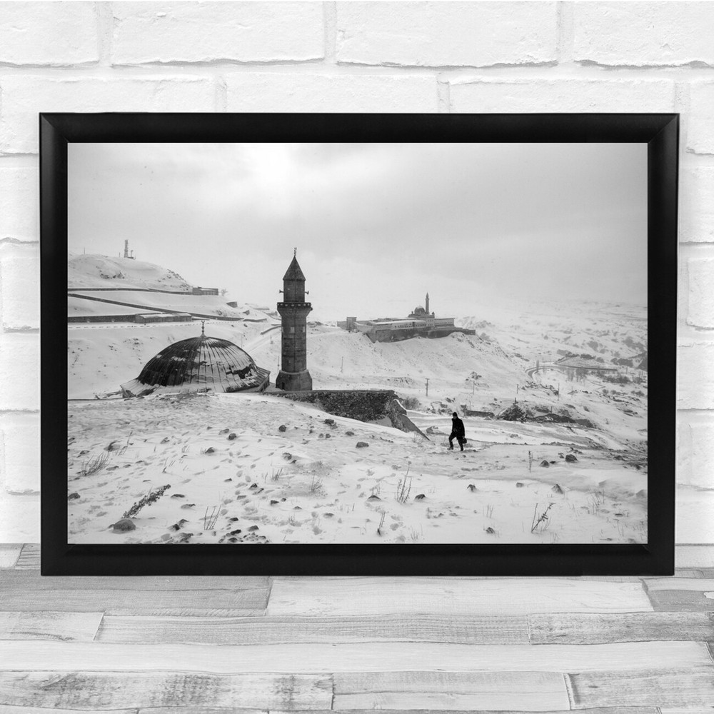 Mosque Snowy Winter Street Figure Cold Frozen Wall Art Print