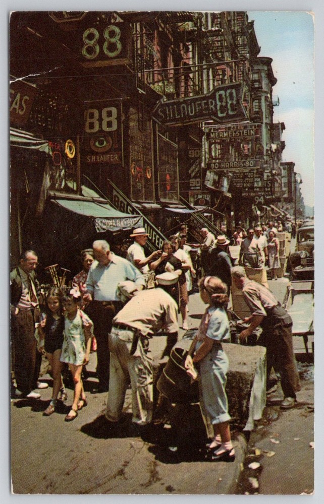 Vintage NYC Street Scene Postcard - New York City Lower East Side 1940s-50s