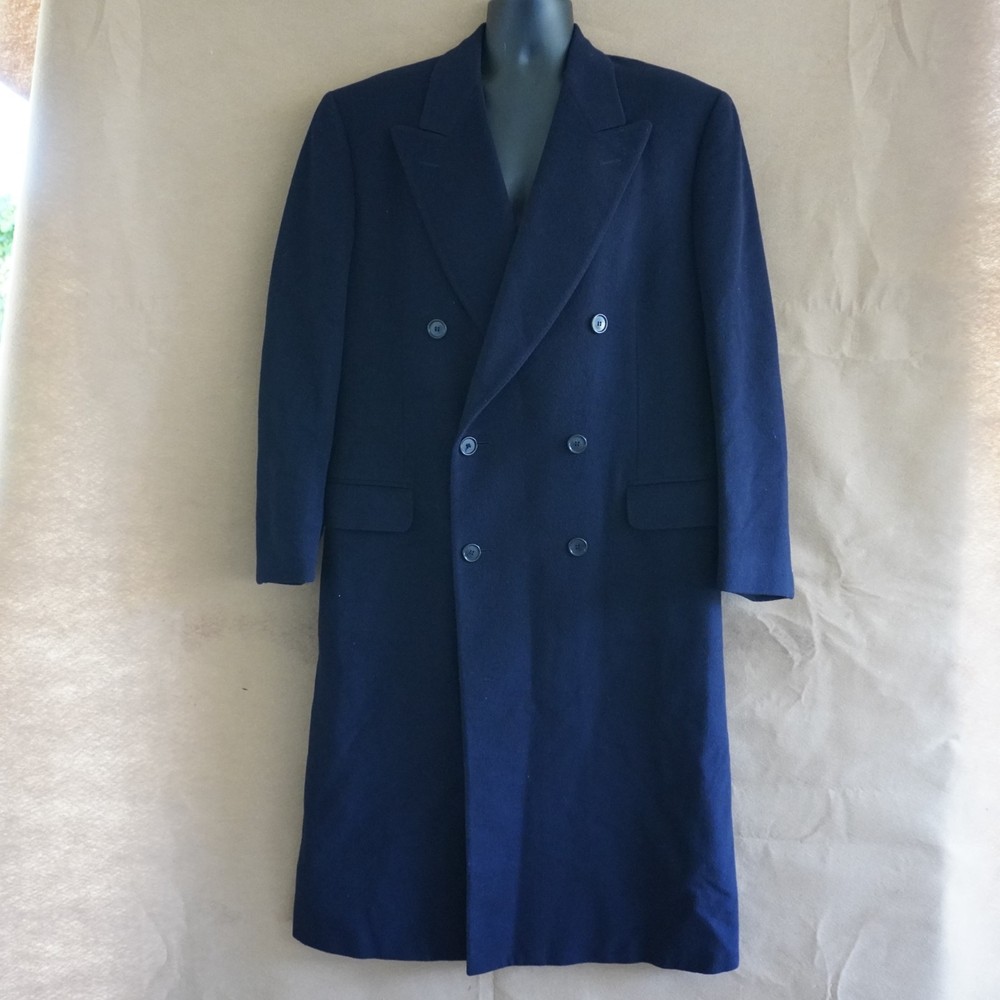 Canali Italy Double Breasted Overcoat 50R Navy Blue Wool Cashmere Trench Coat 40