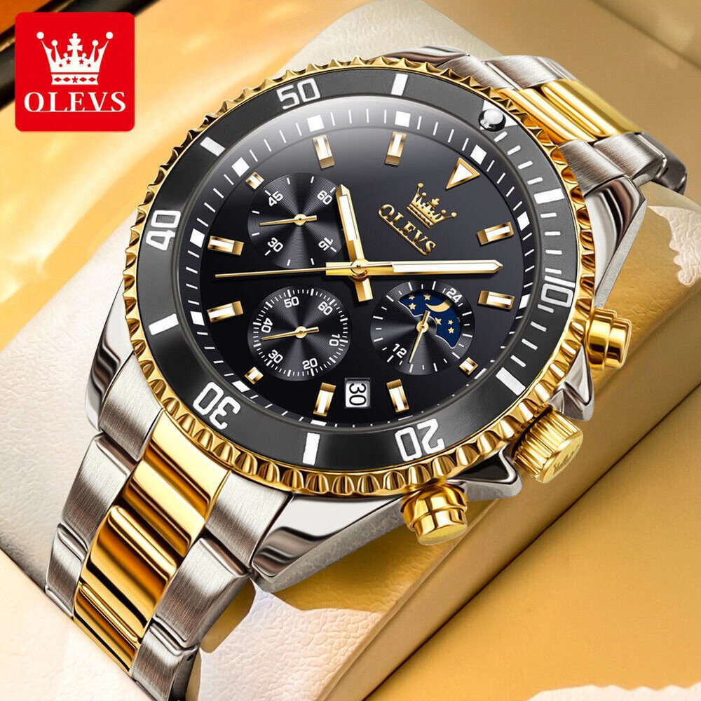 OLEVS Men's Watch Chronograph Calendar Stainless Steel Waterproof Wristwatches