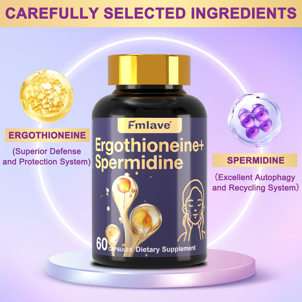 L-Ergothioneine 25 mg Spermidine Supplement for Longevity & Cellular 60 Veg Caps