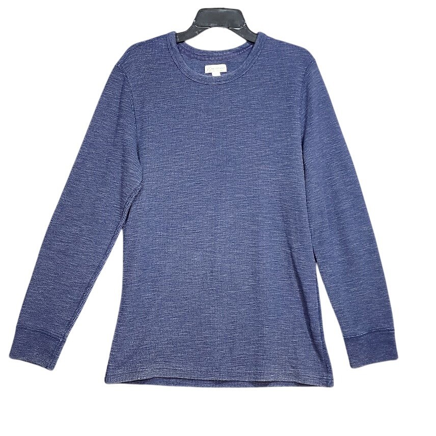 J. Crew Knit Goods Mens Blue Waffle Knit Long Sleeve Crewneck Shirt Large