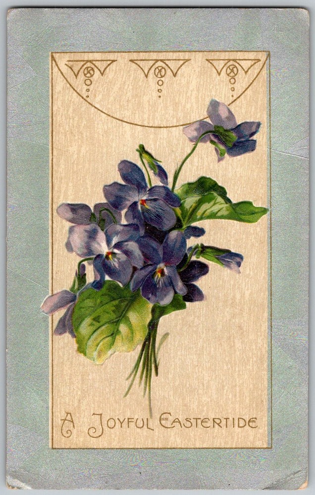 Antique Postcard Easter Violets Bouquet Banner Elk, NC 1910s