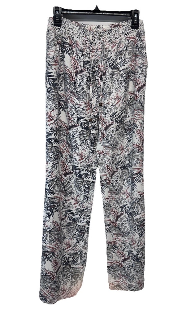 April Kiss Linen Cotton Blend Tropical Floral Pants Size Large