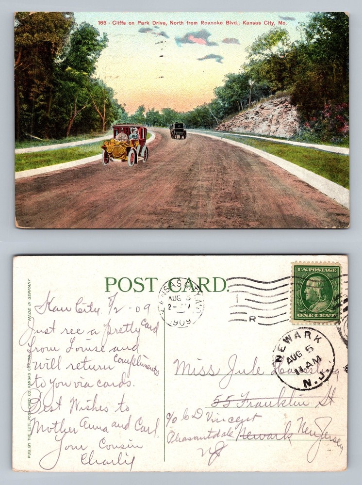 Kansas City, MO-Missouri, Park Drive Cliff View w/Autos c1909 Vintage Postcard