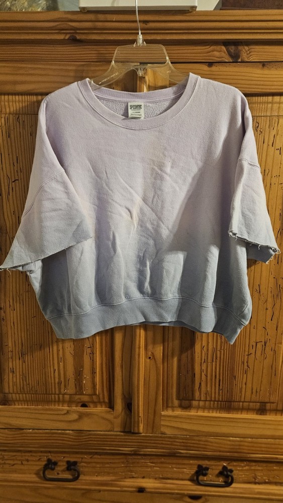 Womens Pink Size Large Purple And Gray Ombre Short Sleeve Cropped Sweatshirt