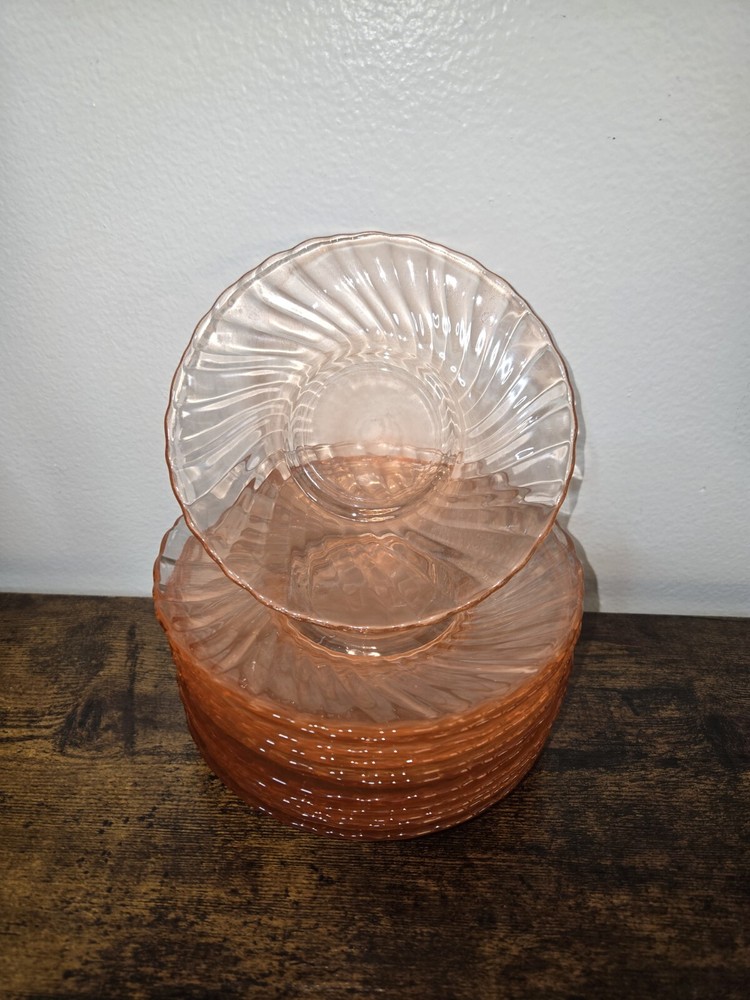 ARCOROC France Glass Saucers  Rosaline Swirl Pink Depression Glass Set of 12