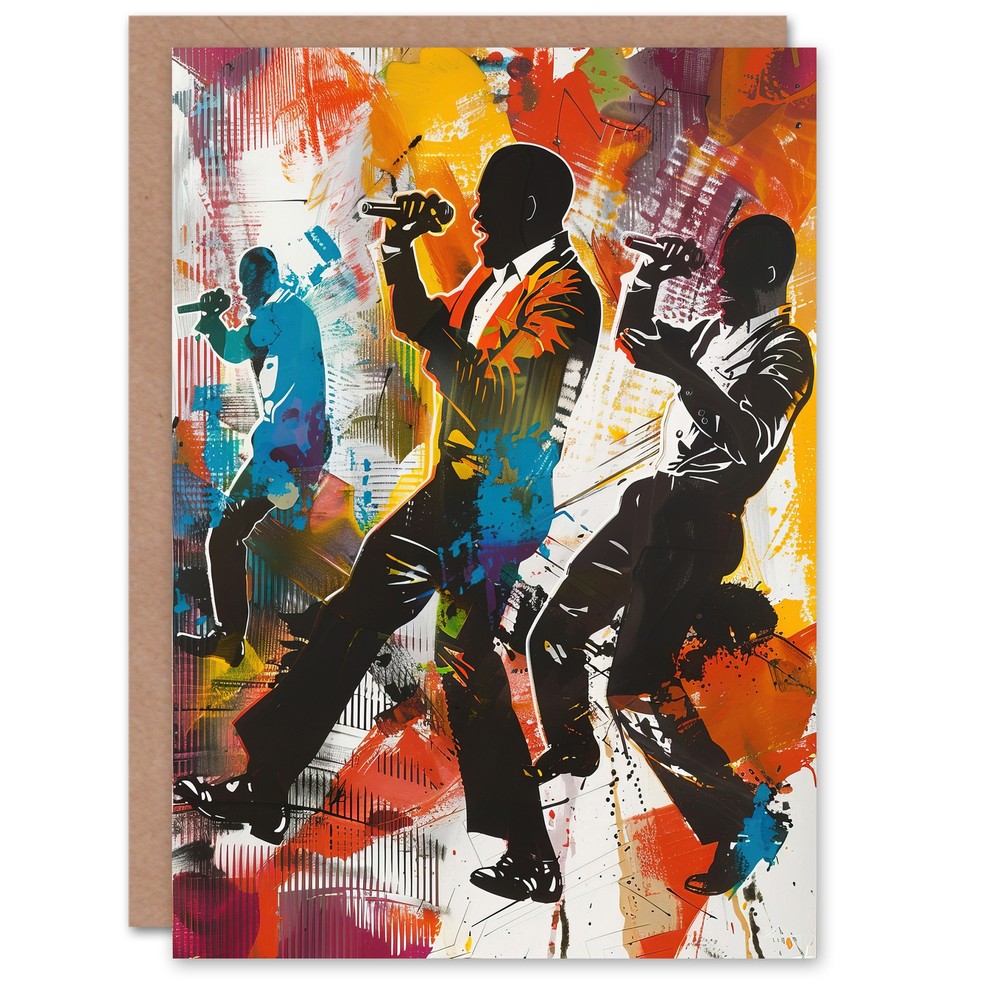 Bright Colourful Artwork Soul Singers Silhouette Greeting Card Birthday Him Her