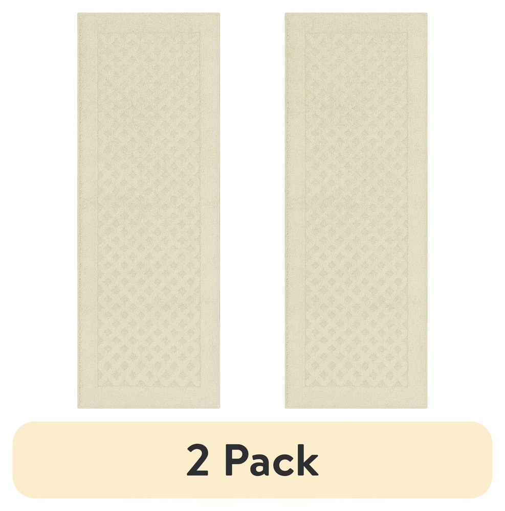 2-Pack Solid Beige Diamond Indoor Runner Rug 1.9x5 Feet Non-Slip