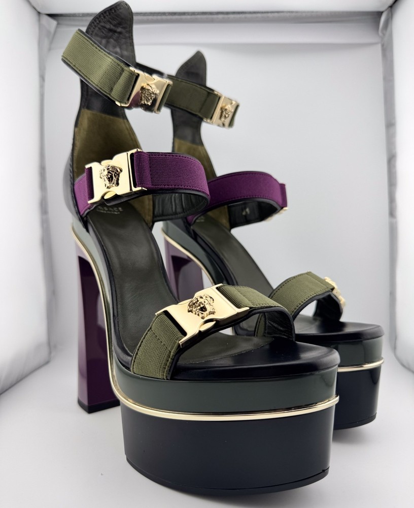 READ Versace Sandalo Vitellino green platform heels sandals leather US 10.5