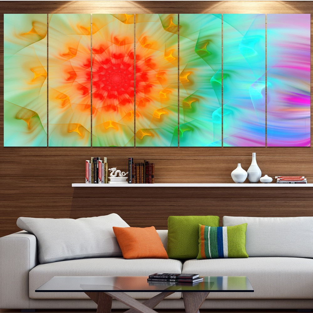 Designart Red Fractal Petals Dandelion Floral Canvas Wall Art - Oversized Modern Botanical Print for Living Room, Bedroom, or Office Decor