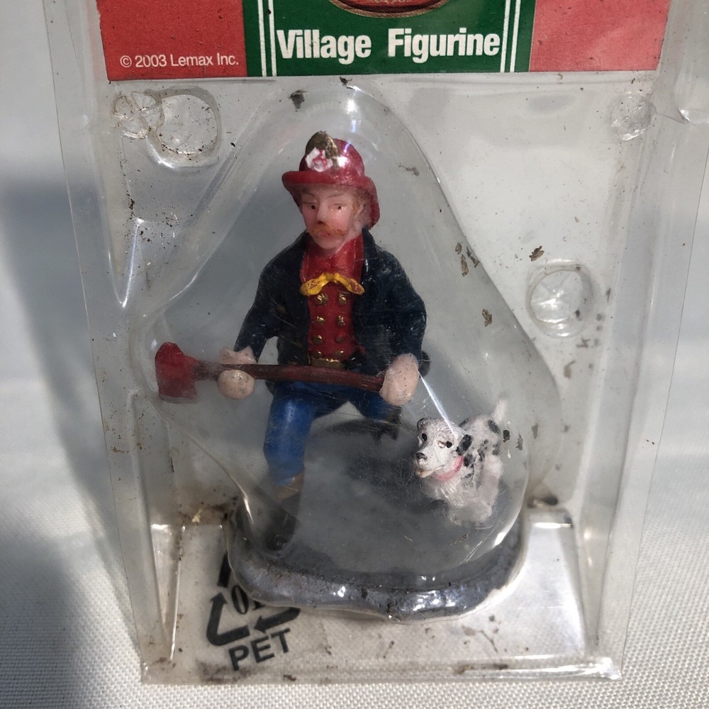 LEMAX Retired 2003 Coventry Cove Fireman Dalmation Figurine Old Stock