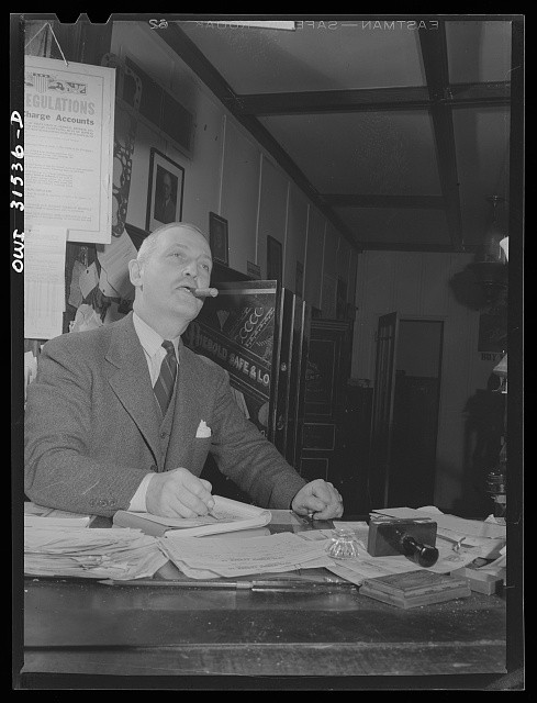 Photo:Oswego New York William P O'Brien Lumber Co Office 1943 Smoking Man