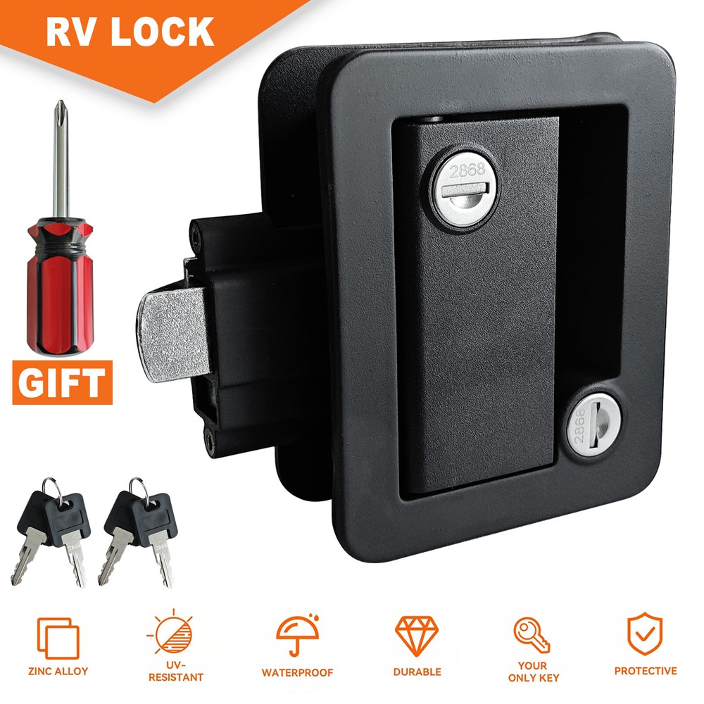 RV Paddle Entry Door Lock Latch Handle with Deadbolt for Camper Caravan Trailer