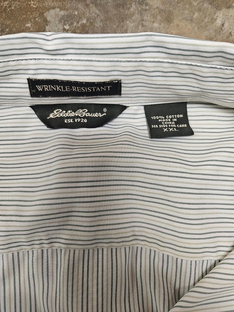 Eddie Bauer Mens Size XXL Button Front Shirt Blue and White Striped Long Sleeve
