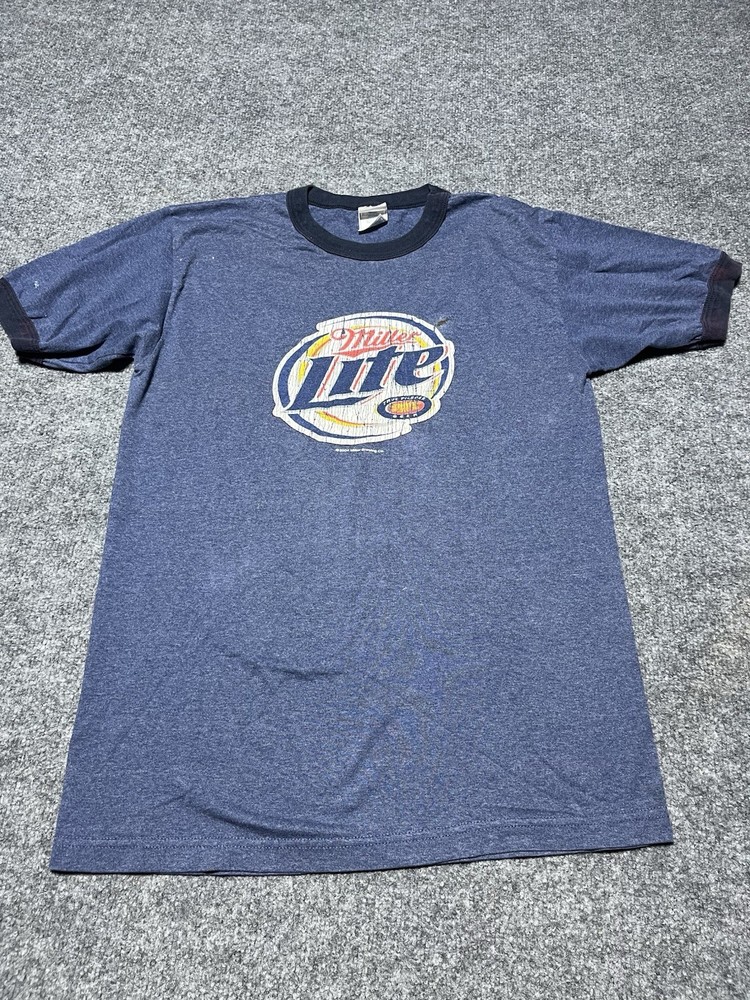 Vintage Miller Lite Men's XL Ringer T-Shirt Blue Breweriana Beer Theme