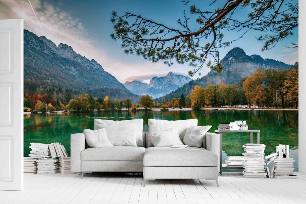 3D Sky Mountains Lake Forest Scenery Wall Murals Wallpaper Murals Wall Sticker