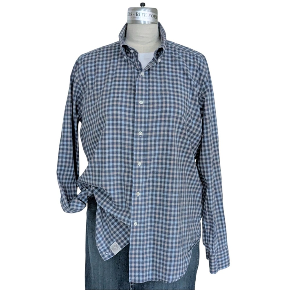 Peter Millar Button Down Shirt Mens Size Large Plaid Blue Long Sleeve Cotton