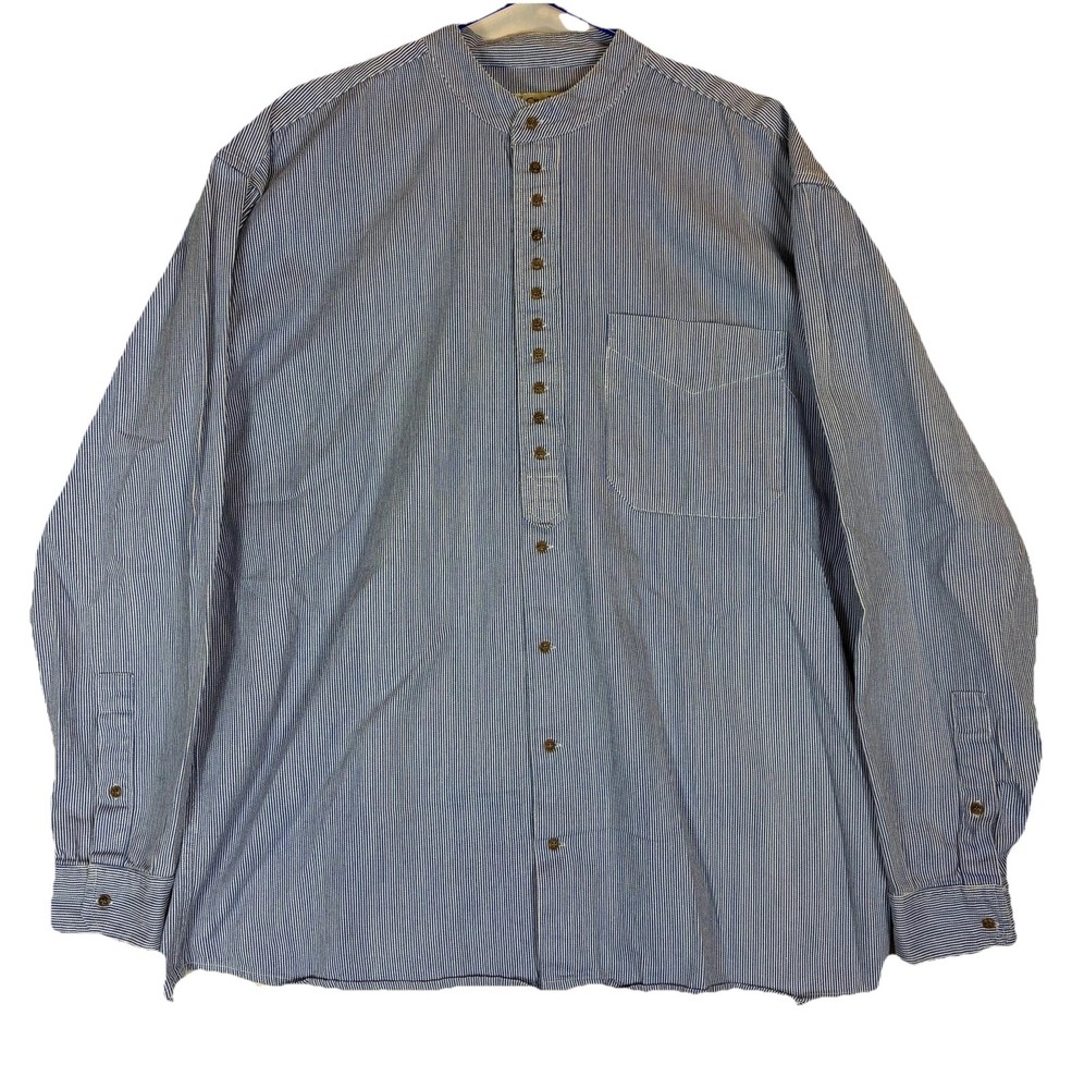 Civilian L/S Button Irish Grandfather Chore Shirt Blue Striped Cotton Men’s Med.