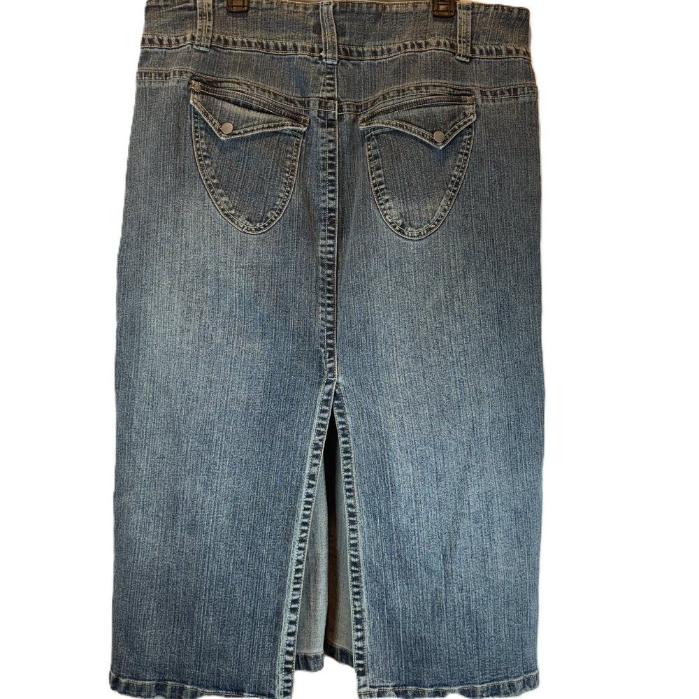Plus Size 18W Denim Maxi Skirt Stretch Jean Long Acid Wash Back Slit Curvy Fit