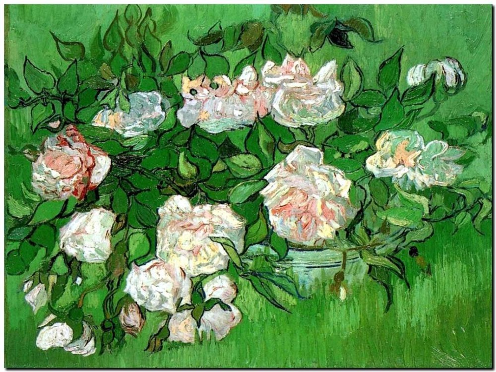 Vincent Van Gogh *FRAMED* CANVAS ART Still life with pink roses 24x16