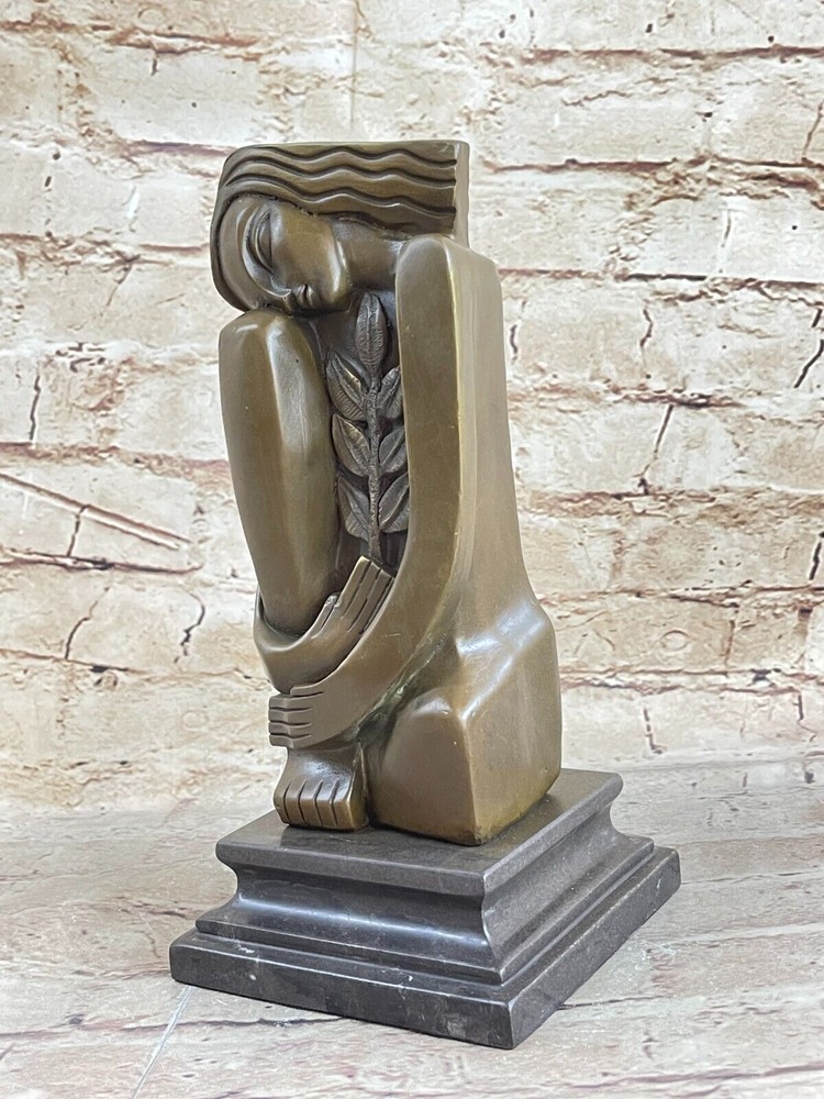 ABSTRACT ART DECO. S.DALI SOLID BRONZE SCULPTURE MARBLE BASE MODERN FIGRINE SALE-image