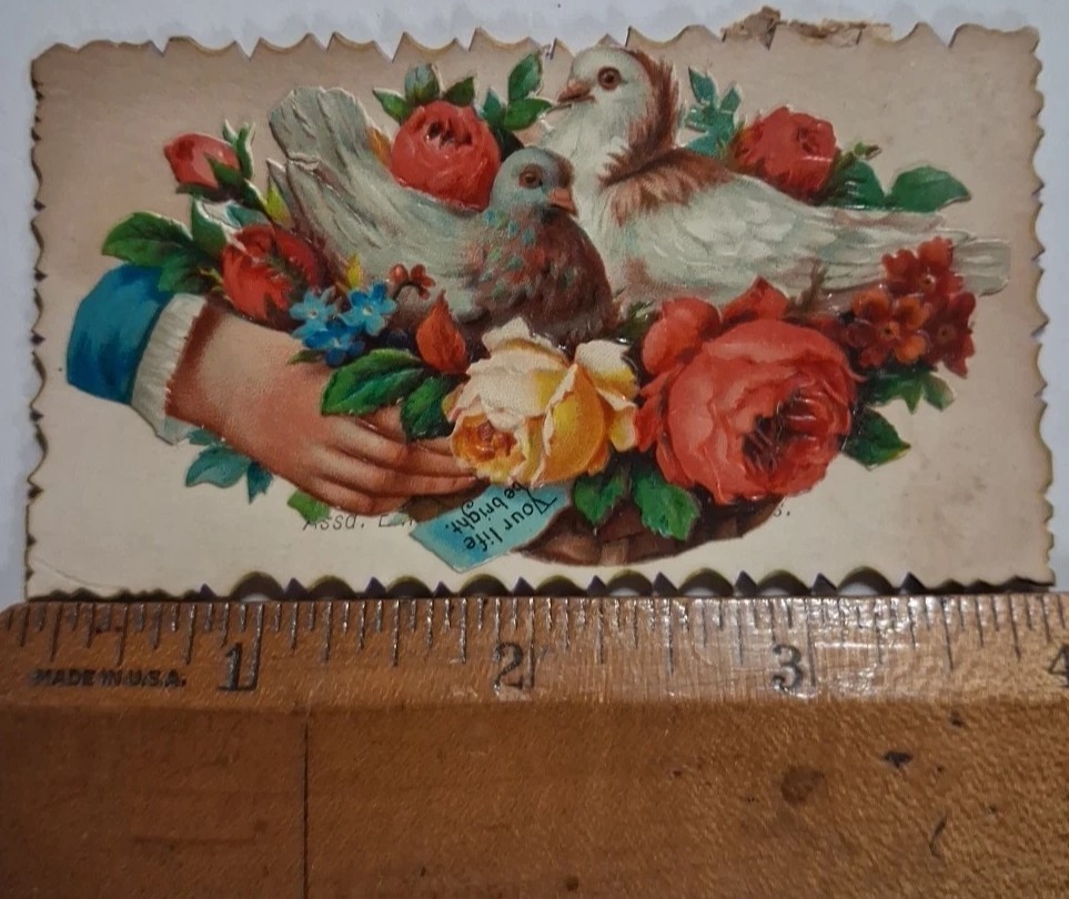 1880s-90s VICTORIAN Hand Roses Doves 
