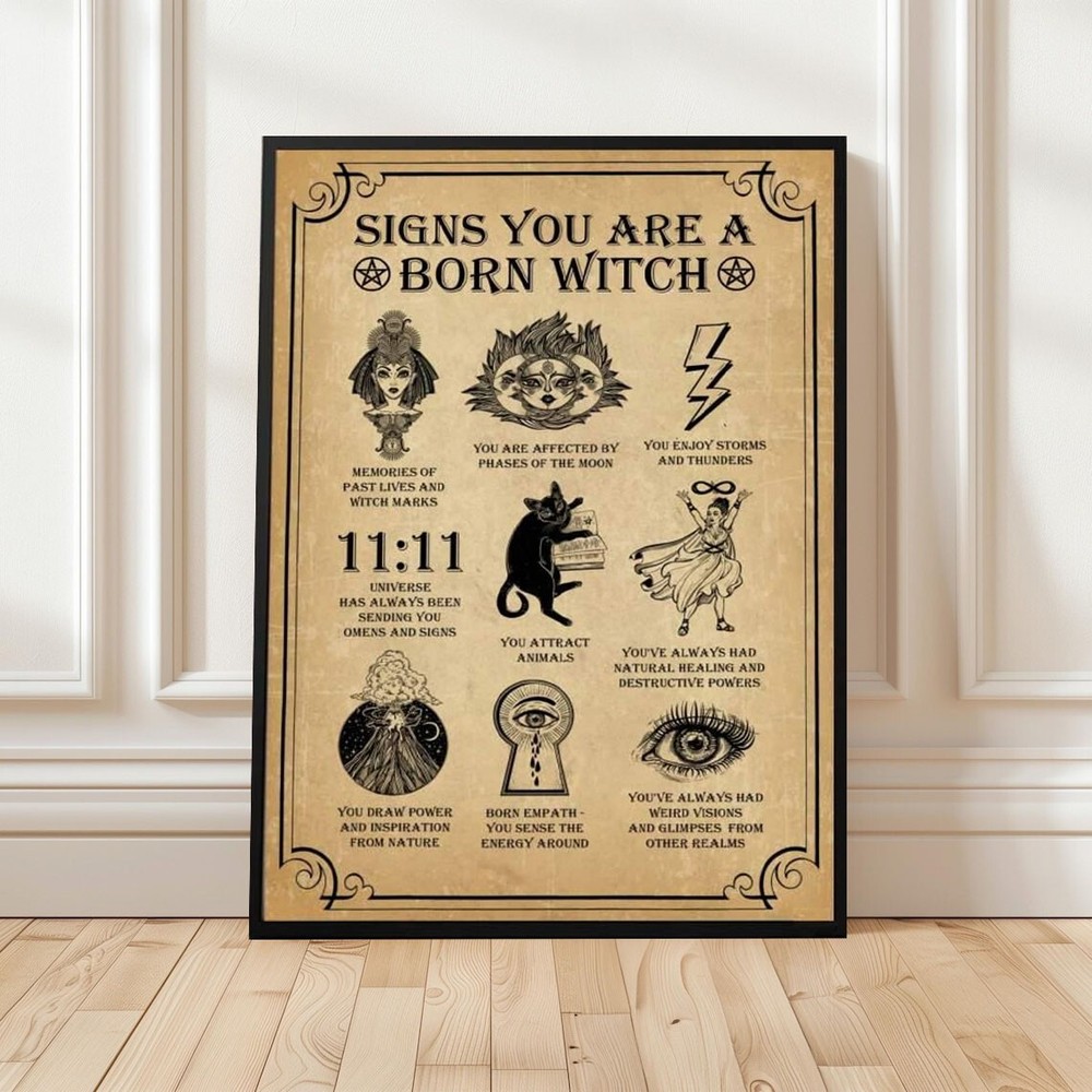 9 Signs You Are A Born Witch Poster Wall Art, Magic Witch Poster no frame