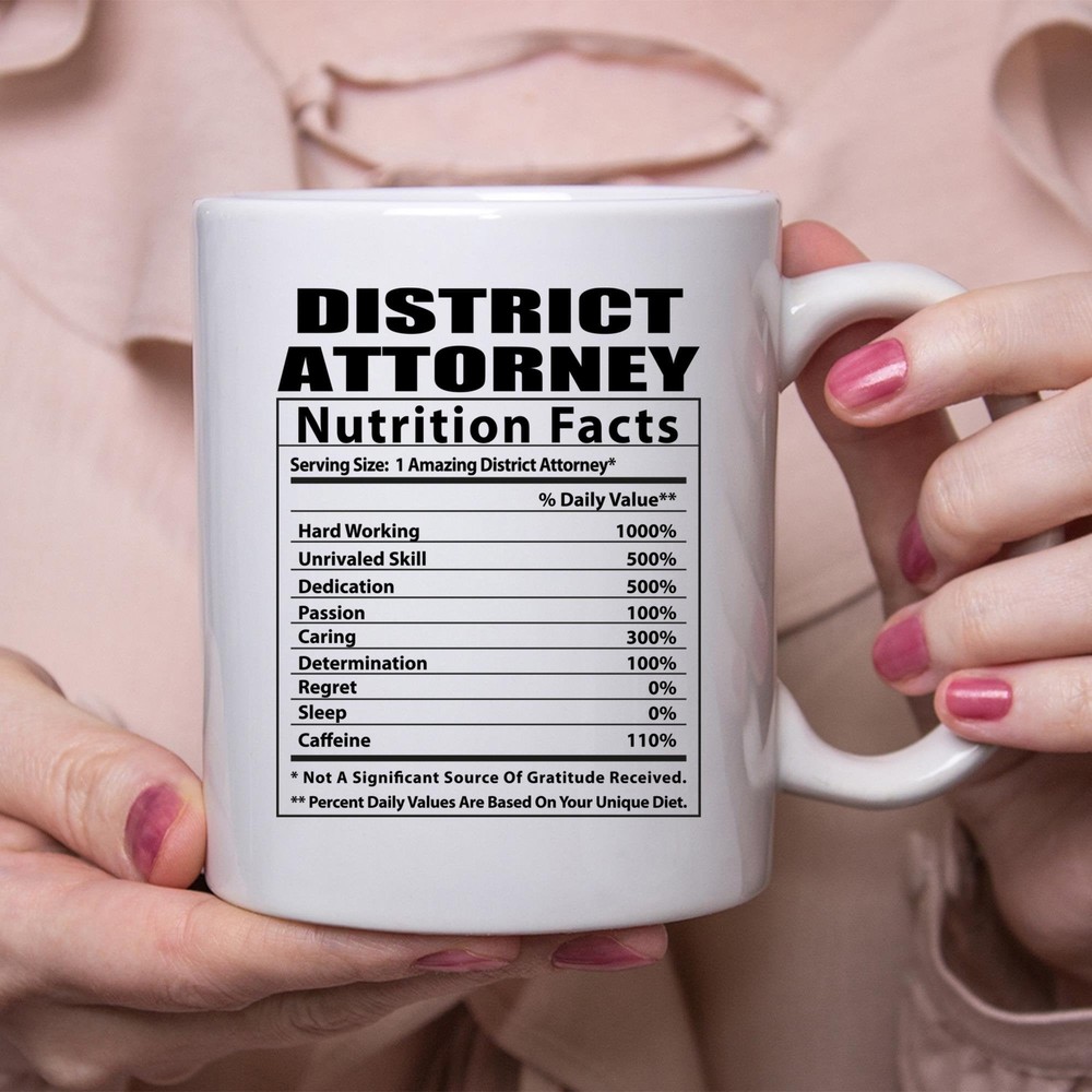 Funny District Attorney Coffee Mug with Nutritional Facts Design