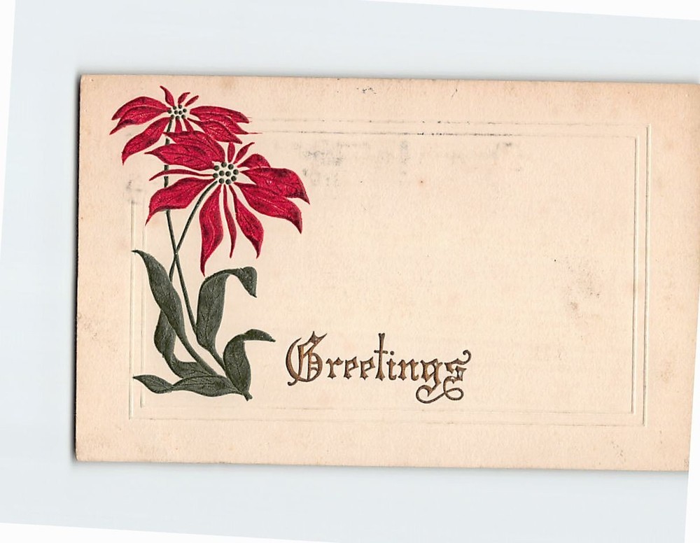 Postcard Greetings Flower Art Print Embossed Card